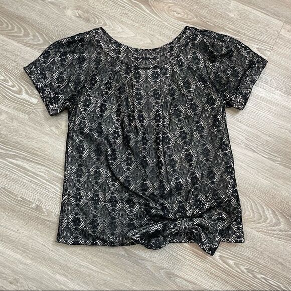 Marc by Marc Jacobs Brocade Black Top Scoop Neck Short Sleeves Blouse - Picture 4 of 9